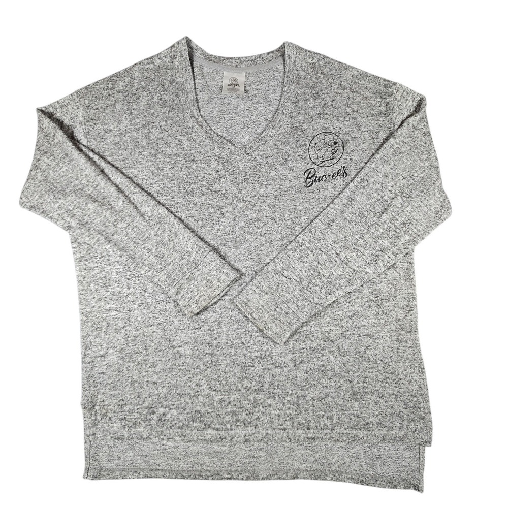 Buc-ee's Heather Grey V-Neck Long Sleeve Tunic Sweater Medium Iconic Beaver Logo